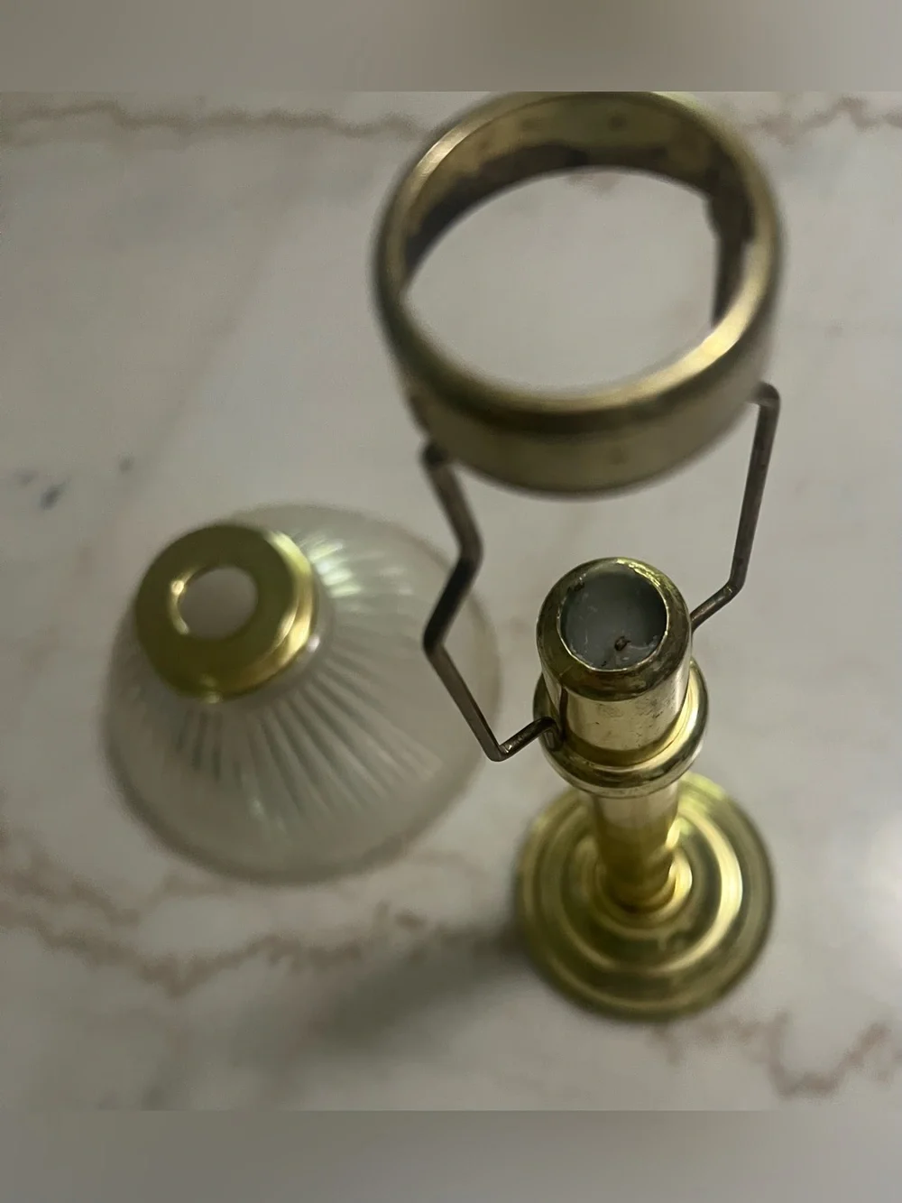 Partylite Gaslight Candle Lamp P0472 Brass Base Ribbed Glass Shade